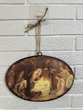 Sullivan 023271899203 Nwt Large 9 Inch X 6 Nativity Scene Metal Christmas Dome Disk Disc Ornament