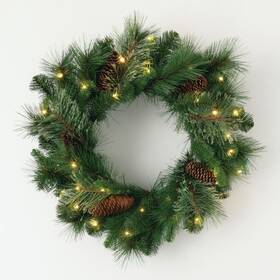 92382802 Sullivans 24 Inch Pre-lit Mixed Pine Christmas Wreath Decorated With