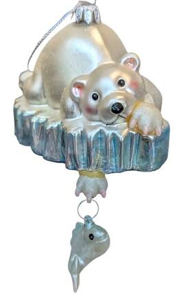 Ppt-002-0510 Summit Blown Glass Polar Bear Fish Christmas Ornament Ice Fishing Vtg