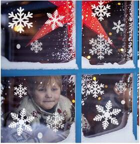 Sunboom 759675329625 300 Snowflake Window Clings Christmas Decorations - White Snowflakes Decals For