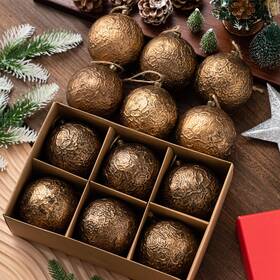 Lic-suncalla-5351 Suncalla 12 Pcs Farmhouse Christmas Ball Ornaments 3.15ftft Antique Gold
