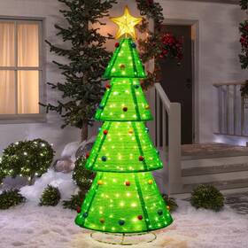 Sunjoy 841057190029 77 Inch Christmas Lighted Holiday Tree 3d Tinsel Santa Outdoor