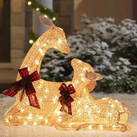 D116902100 Sunjoy 2-piece Christmas Lighted Lying Deer 3d Tinsel Santa Outdo
