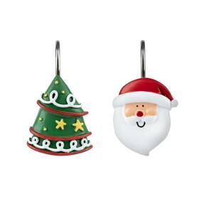 Hooks841 Sunlit Christmas Tree Santa Claus Decorative Shower Curtain Hooks Green Whit