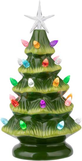 Sunnyglade 747356576895 11 Inch Ceramic Christmas Tree Tabletop Lights Green