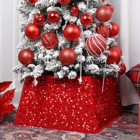 Sunshine Decor 056610904530 Red Christmas Tree Collars For Atificial Trees 24 Inch Sparkling Sequins Chri