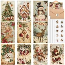 Supervitae-1248 Supervitae Qg--supervitae-1248 100 Sets Vintage Happy Christmas Cards With Envelopes And Stickers
