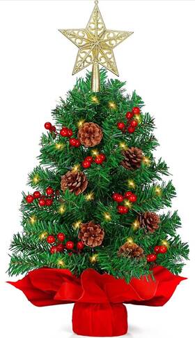 Sd-fzs-04 Surcvio 24 Inch Tabletop Christmas Tree With 50 Warm Lights Timer Pre-lit Small Nwt