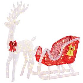 Sdl5led-wtrd22 Sweetcrispy Lighted Christmas Reindeer And Santa Sleigh Set Xmas Prelit Yard D