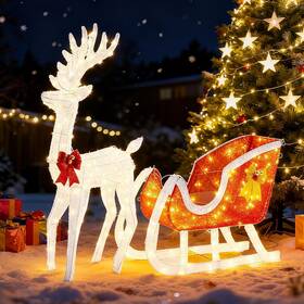Zswgdf-sdl5led-wtrd Sweetcrispy 4 Ft Lighted Christmas Reindeer And Santa Sleigh Set White-red