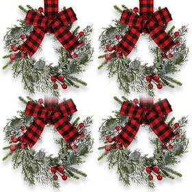 Ka-syhood-277694 Syhood 4 Pcs 9 Inch Mini Christmas Wreaths Holiday Xmas Decor Red Berry Plaid Bow