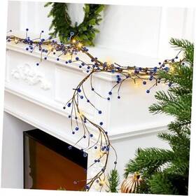 Ka-syhood-7310 Syhood 9 Ft Christmas Berry Beaded Garland With 30 Led Lights Artificial Blue