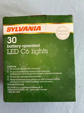 Sylvania 883624119019 30 Christmas Led Battery Operated C6 Light Warm White 9.4 Ft New