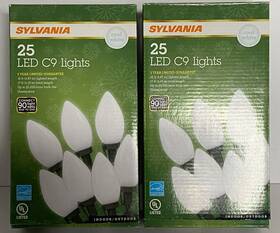 Sylvania 883624129353 Christmas Holiday Lights 25 Led C9 Cool White 2 Boxes Indoor/outdoor Lg