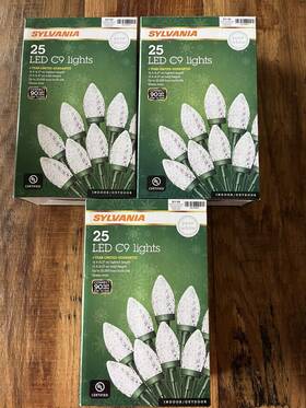 Sylvania 883624476624 Christmas Holiday Lights 25 Led C9 Pure White 3 Boxes Indoor/outdoor
