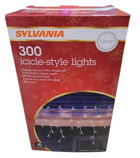 V14084w-97 Sylvania Outdoor Christmas 300 Icicle Style Lights White Wire Clear New