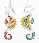 T1856 Kurt Adler Red And Teal Seahorses With Glitter 086131357596
