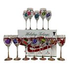Tabla Holiday Tidings Christmas Goblets Glasses Stemware Wine Hand Painted X 12