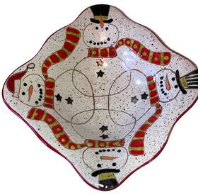 471066 Tabletop Grasslands Road Pottery Snowman Bowl - Charming Holiday Gift Christmas