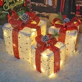 Taizhou Chaoli Lighting Co. Ltd 746433971639 Christmas Decorations Set Of 3 Lighted Gift Boxes Plush Xmas Red