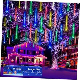 Tubes-12 Taizhou Yike Lighting Co. Ltd. 746433968073 Meteor Shower Christmas Lights Outdoor 24 Tubes Inch Multicolor