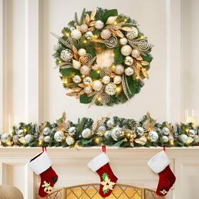 Takywep 198723140346 Prelit Christmas Wreath 24 Inch Artificial Wreaths Xmas Pine Ga