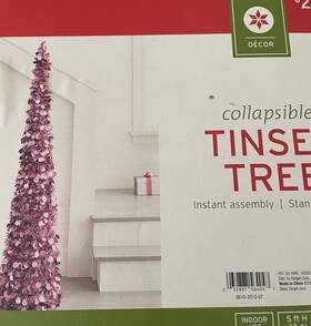 Target 032887564047 5ft Pink Metallic Christmas Tree Tinsel Pop Up Thin Collapsible Holiday Barbie