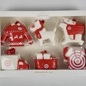 051-12-8583 Target Wondershop Themed 6pc Ceramic Christmas Tree Ornament Red/white
