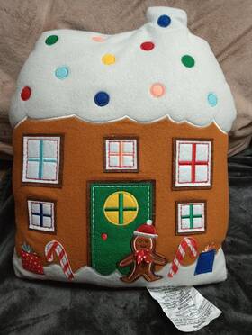 Target 196761744960 2023 Christmas Wondershop Gingerbread House Reversible Polka Dot Pillow