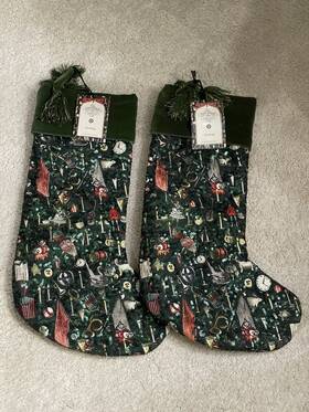 Target 199268044021 2 John Derian X Christmas Stocking Green With Sequins Toy Print 8 Inch X20ft