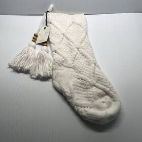 324-01-6827 Target Hearth And Hand With Magnolia Knit Christmas Stocking White Tassel 2024