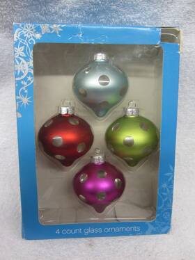 Target 490510207301 4 Christmas Pointed Ball Glass Ornaments Clear Polka Dots In Box