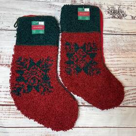 Target 490510300507 2 New Red Green Christmas Stockings Front Is Looped Chenille Back Velvet Nos