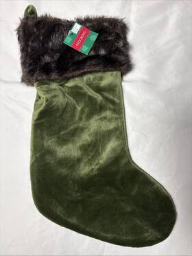 Target 490510300538 New Olive Green Christmas Stocking Brown Faux Fur Cuff 18 Inch Lined