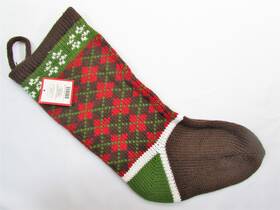 51031750 Target Argyle Knit Holiday Stocking 20 Inch Brown/green/red Knitted Xmas