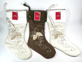 Target 888190008583 Embroidered Christmas Stockings Gold Pinecones Velvet Cuff Set Of 3