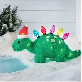 89662069 Target Wondershop 15 Inch Lit Tinsel Dinosaur With Santa Hat Christmas Yard Sculpture