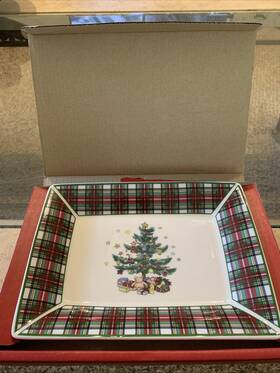 Tartan Nikko 033705503668 Christmas Tree Plaid Rectangular Tray 8 3/4 Iron Stone Rare New