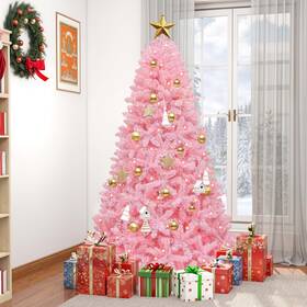 Taus 199449224495 7.5ft Prelit Pink Artificial Christmas Tree Hinged With 1350 Pvc Tips