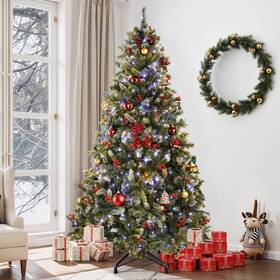 Taus 199449851448 6ft Pre-lit Frosted Pine Artificial Christmas Tree 58 Cones &58 Red Berries