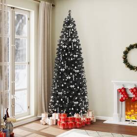 Beyshhbh24 Taus 7.5 Ft Hinged Slim Halloween Christmas Tree With Adjustable Lights For Party Black