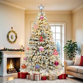 Beyshscid4 Taus 6ft Prelit Snow Flocked Artificial Full Christmas Tree With Remote Control