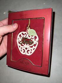 797532 Teacher Apple Ornament Holidays Christmas Ceramic White Gold Green New