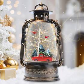 2204343s1 Tech Orange Large Christmas Snow Globes 13.8 Inch Cardinal Musical Globe 8 Songs 6h Tim