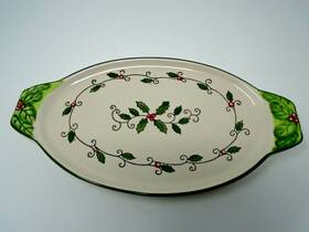 736679 Temptations -736679 Temp-tations Cardinal Christmas Holiday Serving Tray Stoneware 13 Inch X7.5