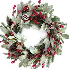 Tempus 738058091489 20 Inch Christmas Wreath With Pinecone Berries Decorations Front