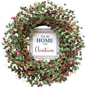 Tempus 797447252931 20 Inch Winter Wreath Artificial Berries Greens With Celebrate Christmas S