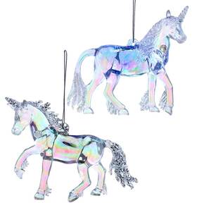 The Bridge Collection 840092289835 4.2 Inch Iridescent Unicorn Ornaments - Set Of 2 Fantasy Christmas Tre