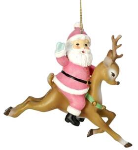 The Bridge Collection 840092291289 5 Inch Pink Santa With Reindeer Ornament - Pastel For Girls Christmas Tre