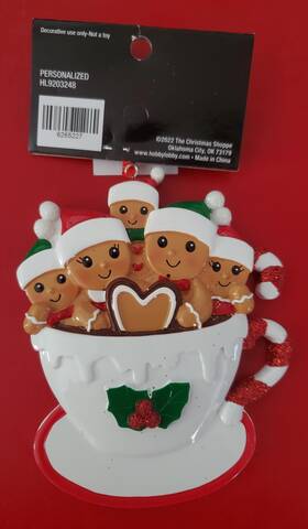 6265227 The Christmas Shoppe Personalized Tree Ornament Family Of 5 In A Cup
